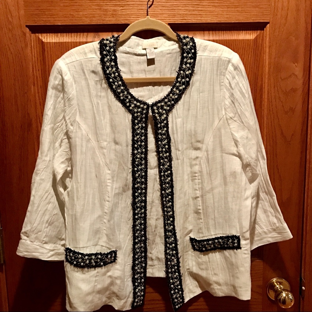Chico’s Embellished/Beaded linen jacket